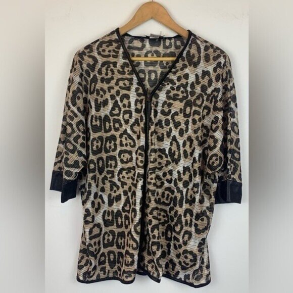 Mona Leah Couture Ladies Mesh Zippered Blouse Cardigan Animal Print Size Medium - Picture 6 of 12